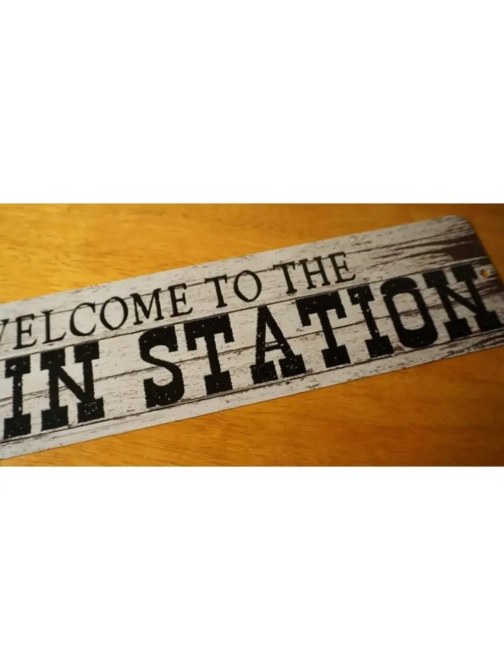 WELCOME TO THE TRAIN STATION Metal Sign Vintage Style Wood Grain Old West Decor